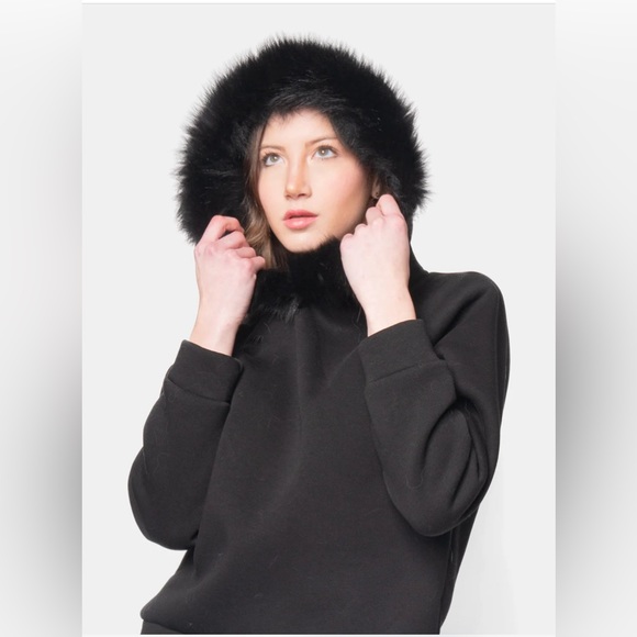 Black 2 Piece Fox Fur Jogger Set - Picture 6 of 7